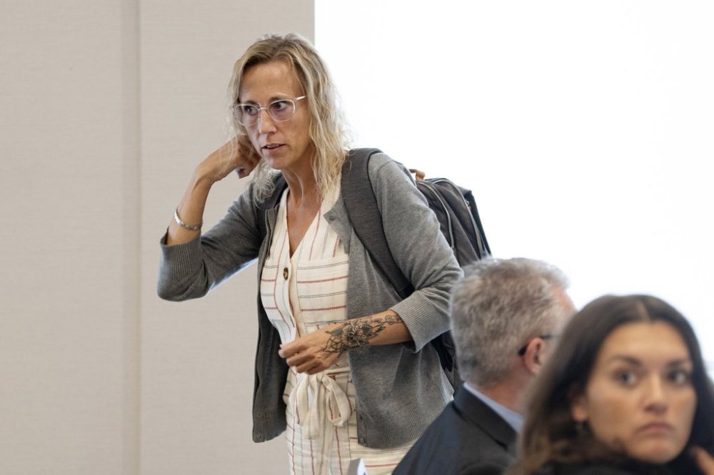 Carrie Low is shown during a break in her testimony at a Police Review Board hearing in Halifax on July 10, 2023. THE CANADIAN PRESS/Darren Calabrese
