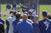 Los Angeles Dodgers pitcher Roki Sasaki (11) throws during spring training baseball practice, Wednesday, Feb. 19, 2025, in Phoenix. (AP Photo/Darryl Webb)