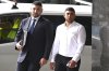 Amateur boxer Adam Abdallah, right, arrives at the Downing Centre Local Court in Sydney, Wednesday, Feb. 26, 2025. (Dean Lewins/AAP Image via AP)