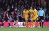 Wolverhampton Wanderers' Matheus Cunha celebrates scoring his side's first goal during the FA Cup fifth round match between Bournemouth and Wolverhampton Wanderers, at the Vitality Stadium, Bournemouth, England, Saturday March 1, 2025. (Adam Davy/PA via AP)
