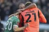 Plymouth's players celebrate after the English FA Cup fourth round soccer match between Plymouth Argyle and Liverpool at Home Park stadium in Plymouth, England, Sunday, Feb. 9, 2025. (AP Photo/Alastair Grant)