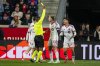 Toronto FC defender Raoul Petretta, (28) gets a yellow card during the first half of an MLS soccer match against the New York Red Bulls on Saturday, March 22, 2025, in Harrison, N.J. (AP Photo/Eduardo Munoz Alvarez)