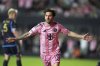 Inter Miami forward Lionel Messi (10) celebrates scoring his side's second goal during the second half of an MLS soccer match against Philadelphia Union, Saturday, March 29, 2025, in Fort Lauderdale, Fla. (AP Photo/Rebecca Blackwell)