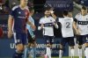 Vancouver Whitecaps defender Mathías Laborda (2) celebrates with teammate Tristan Blackmon (33) after Blackmon scored a goal against FC Dallas during second-half MLS soccer match action in Frisco, Texas, Saturday, March 15, 2025. (AP Photo/LM Otero)