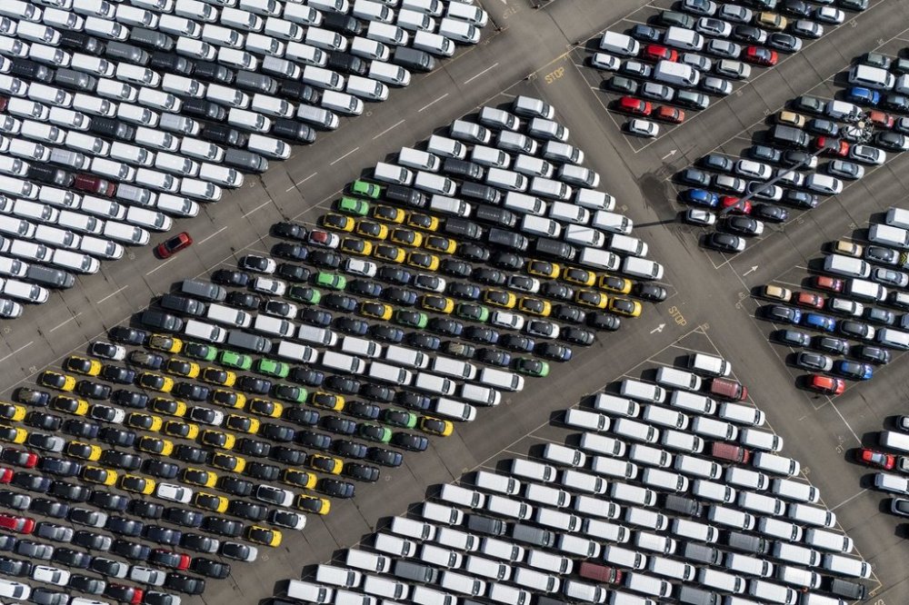 New cars are parked at Royal Portbury Docks, North Somerset, England, Friday April 4, 2025. (Ben Birchall/PA via AP)