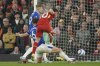 Liverpool's Diogo Jota scores the opening goal during the English Premier League soccer match between Liverpool and Everton at Anfield in Liverpool, Wednesday, April 2, 2025. (AP Photo/Ian Hodgson)