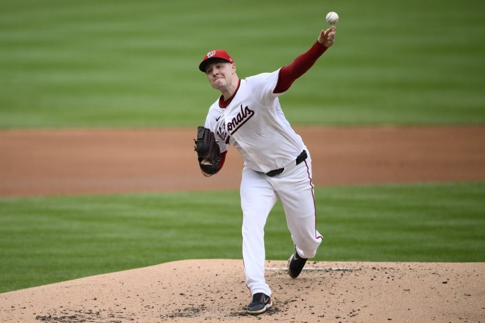 FILE - Washington Nationals starting pitcher Patrick Corbin throws during the second inning of a baseball game against the Kansas City Royals, Thursday, Sept. 26, 2024, in Washington. (AP Photo/Nick Wass, file)