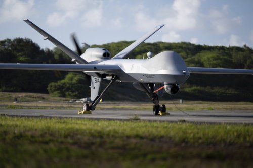 An MQ-9 Reaper aircraft is seen in Kaneohe Bay, Hawaii, United States, on Aug. 7, 2024. (Tech. Sgt. Joseph Pagan/U.S. Air National Guard via AP)