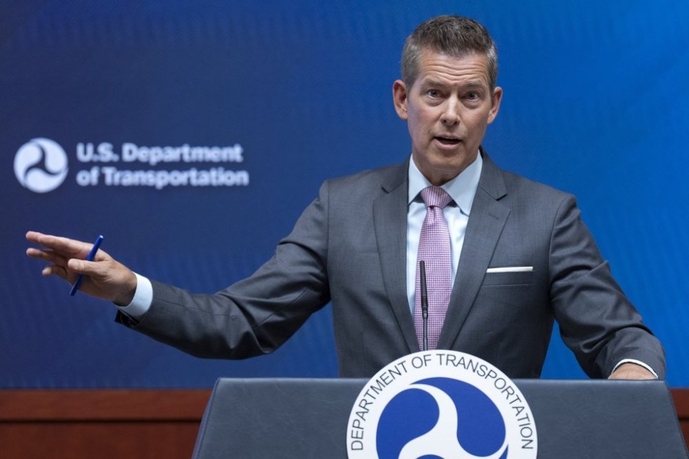 Transportation Secretary Sean Duffy speaks during a news conference following up on the issuance of the National Transportation Safety Board (NTSB) preliminary report on the mid-air collision near Ronald Reagan Washington National Airport, Tuesday, March 11, 2025, at the Department of Transportation in Washington. (AP Photo/Jacquelyn Martin)