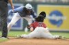 Arizona Diamondbacks' Alek Thomas, right, is out trying to steal second base against Washington Nationals shortstop CJ Abrams, second from right, during the ninth inning of a baseball game on a play that was contested by the Diamondbacks but upheld as an out as called on the field, Saturday, April 5, 2025, in Washington. (AP Photo/Nick Wass)
