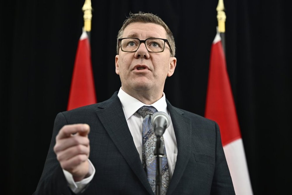Saskatchewan Premier Scott Moe speaks as he arrives for a first ministers meeting in Ottawa on Wednesday, Jan. 15, 2025. THE CANADIAN PRESS/Justin Tang