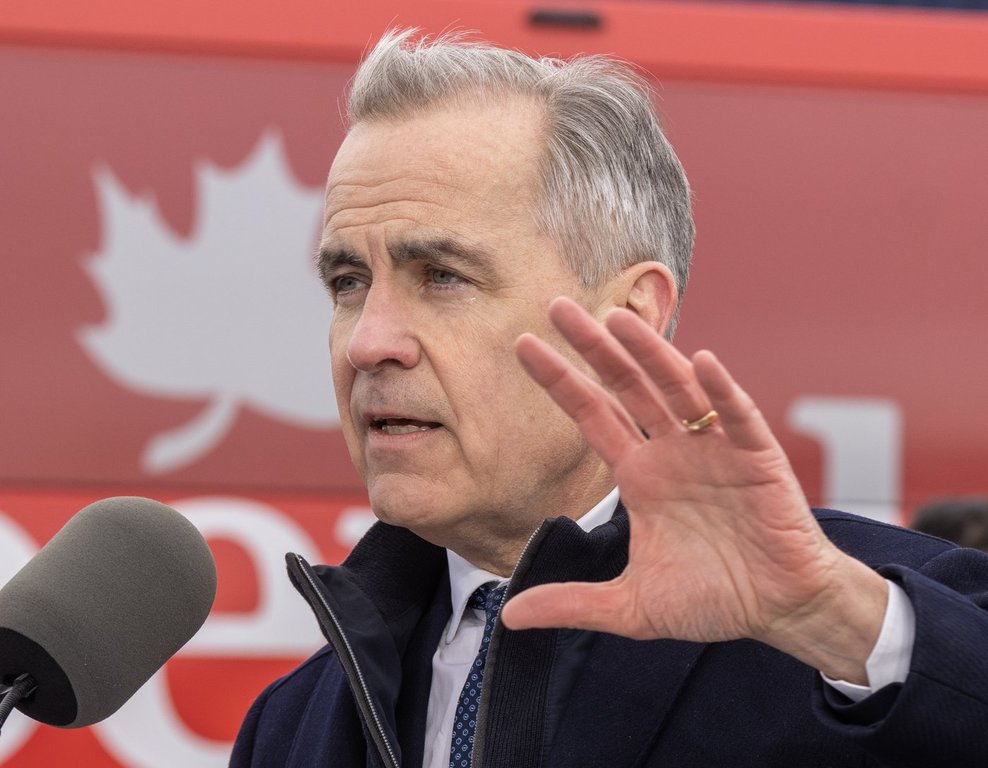 Liberal Leader Mark Carney speaks at a campaign event at the Port of Montreal on Friday March 28, 2025. THE CANADIAN PRESS/Frank Gunn