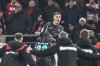 Leverkusen's Patrick Schick and the team celebrate after a goal during the German Bundesliga soccer match between VfB Stuttgart and Bayer Leverkusen at the MHP Arena in Stuttgart, Germany, Sunday, March 16, 2025. (Harry Langer/dpa via AP)