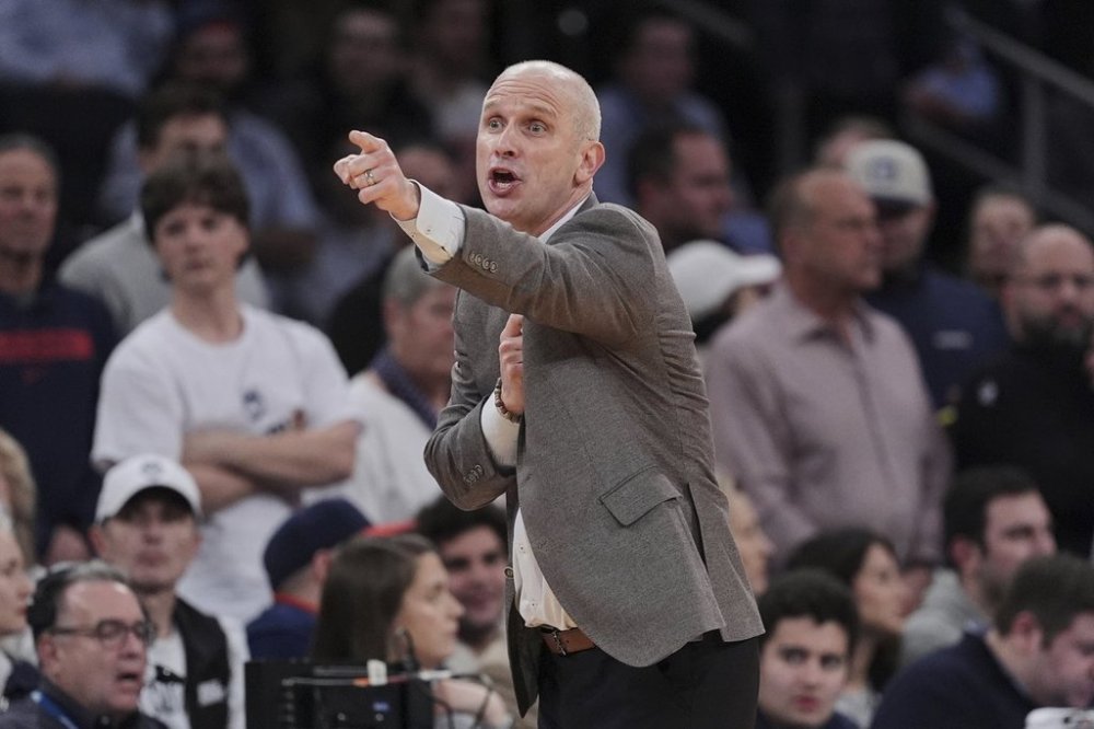 UConn head coach Dan Hurley calls out to his team during the second half of an NCAA college basketball game against Villanova at the Big East basketball tournament Thursday, March 13, 2025, in New York. (AP Photo/Frank Franklin II)
