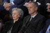 Former hostage Marc Fogel and his mother Malphine listen as President Donald Trump addresses a joint session of Congress in the House chamber at the U.S. Capitol in Washington, Tuesday, March 4, 2025. (AP Photo/Julia Demaree Nikhinson)