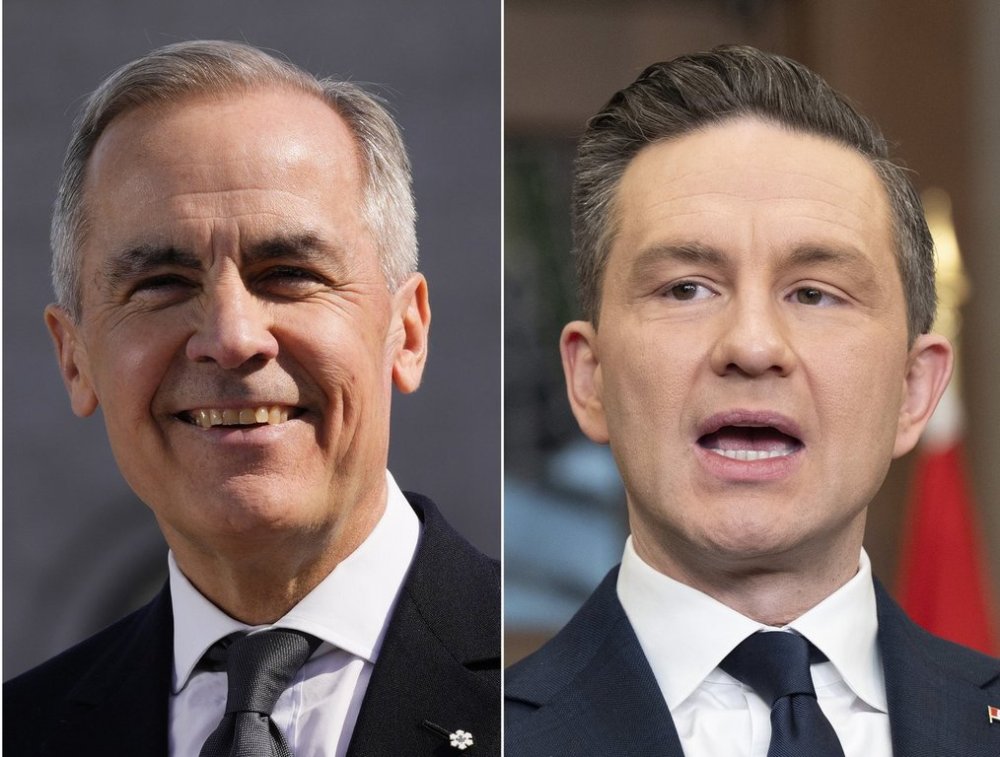 Liberal Leader Mark Carney, left, and Conservative Leader Pierre Poilievre are shown in this composite image. THE CANADIAN PRESS/Justin Tang, Adrian Wyld