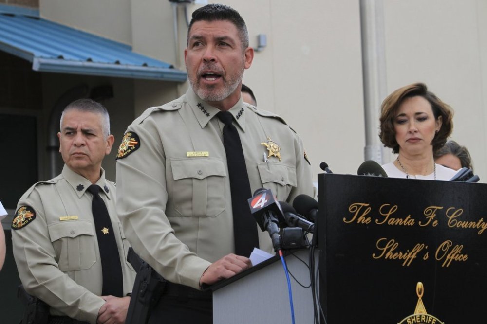 Santa Fe County Sheriff Adan Mendoza answers questions about the investigation into the deaths of actor Gene Hackman and his wife Betsy Arakawa in Santa Fe, New Mexico, on Friday, March 7, 2025. (AP Photo/Susan Montoya Bryan)