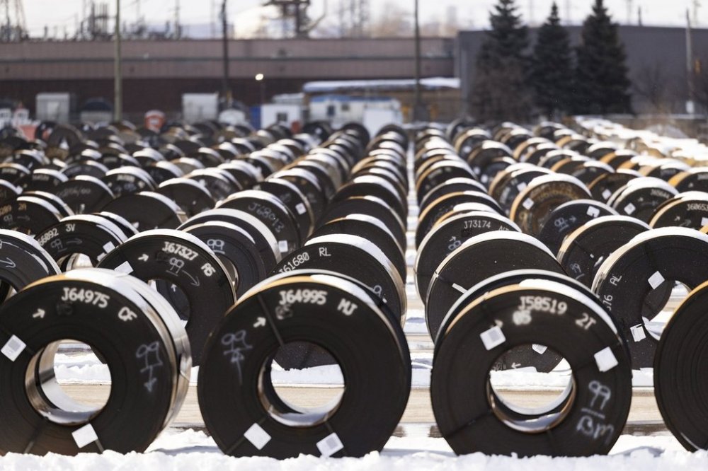 Steel coils at the ArcelorMittal Dofasco steel production facility in Hamilton, Ont., on Monday, Feb. 10, 2025. THE CANADIAN PRESS/Nick Iwanyshyn