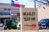 A sign is seen outside of Seminole Hospital District offering measles testing in February. (Julio Cortez / The Associated Press files)