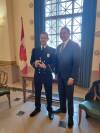 SUBMITTED PHOTO
                                WFPS Lt. Romeo Petit and Premier Wab Kinew had a private meeting in the Manitoba Legislature in January, when Petit received the King Charles III Coronation Medal.