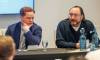 MIKE DEAL / FREE PRESS 
                                Colin Hornby (left) from Keystone Agricultural Producers and Cam Dahl from Manitoba Pork during a panel discussion Tuesday at the Norwood Hotel in Winnipeg.