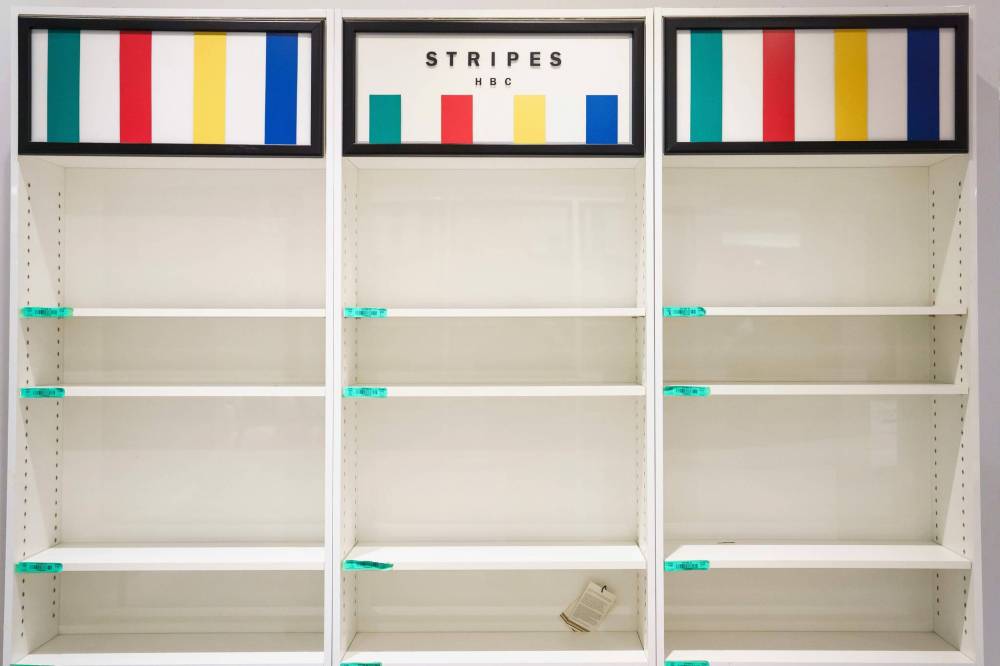 Christopher Katsarov / The Canadian Press
Empty shelves at a Hudson’s Bay in Toronto.