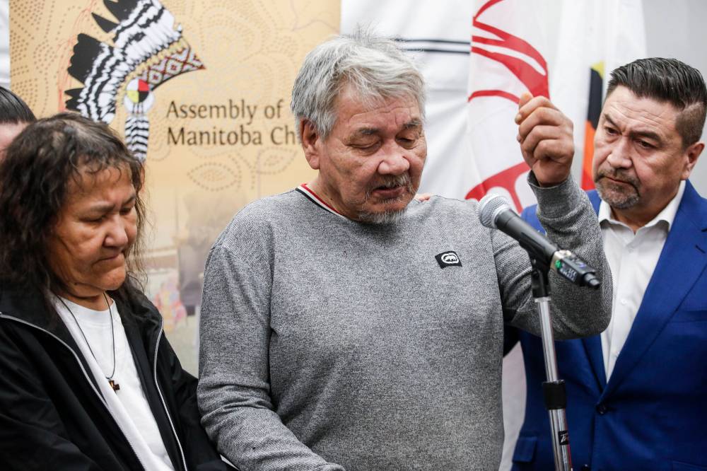 JOHN WOODS / THE CANADIAN PRESS
“I need your words. I need your voices — speak up,” Albert Shingoose said as he and Theresa Shingoose called for a prompt landfill search for the remains of their daughter Ashlee.