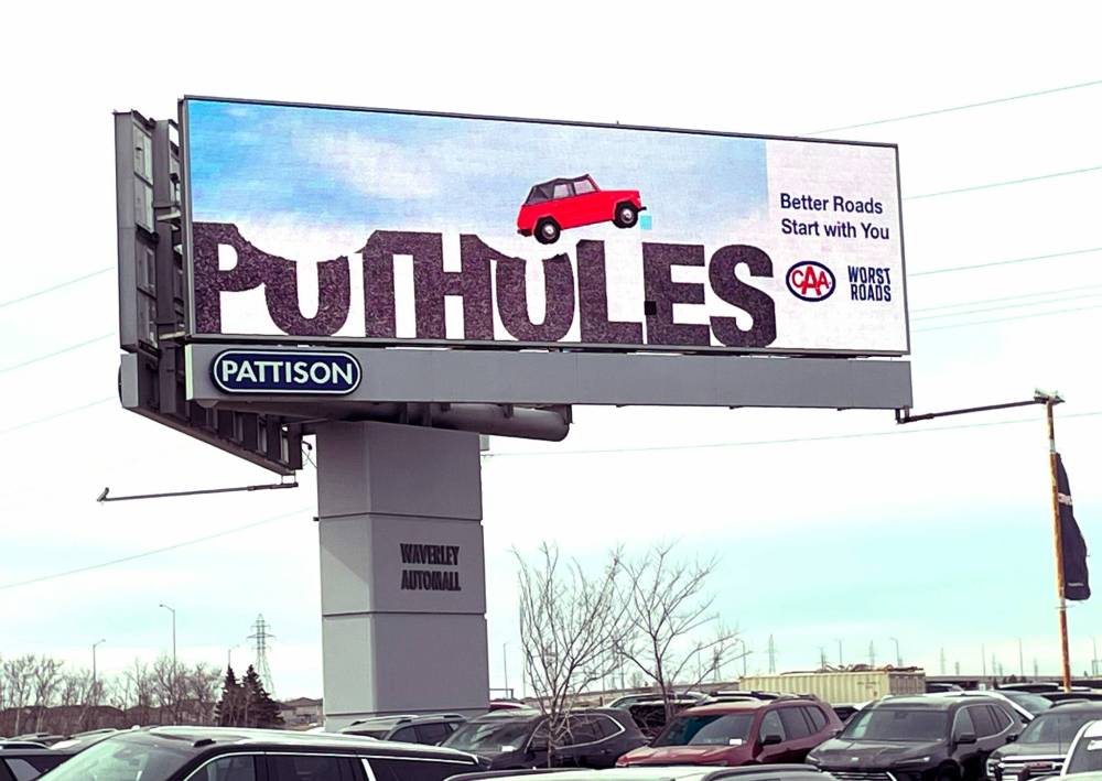 RUTH BONNEVILLE / FREE PRESS
CAA is running its “Worst Roads” campaign on billboards and encouraging residents to nominate what they believe is the worst road in the province.