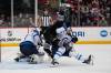 Frank Franklin II / THE ASSOCIATED PRESS FILES
                                Winnipeg Jets’ Dylan DeMelo (right) defends the net when the Jets played the New Jersey Devils earlier this month.