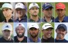 FILE - This combo of file photos shows professional golfers, from top left, Joaquin Niemann, Jordan Spieth, Bryson DeChambeau, Justin Thomas and Xander Schauffele, bottom row from left, Ludvig Aberg, Jon Rahm, Scottie Scheffler, Collin Morikawa, and Rory McIlroy. (AP Photo/File)