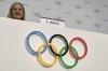 Kirsty Coventry speaks during a press conference after she was elected as the new IOC President at the International Olympic Committee 144th session in Costa Navarino, western Greece, Thursday, March 20, 2025. (AP Photo/Thanassis Stavrakis)
