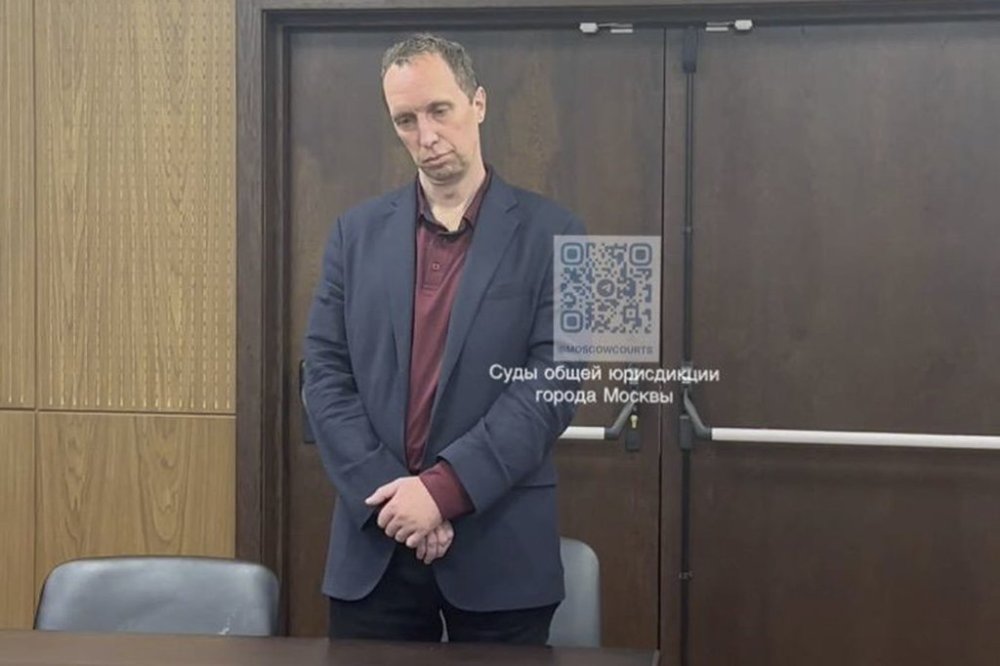 FILE - In this photo released by Meshchansky District Court press service on Wednesday, Aug. 14, 2024, U.S. citizen Joseph Tater stands in a courtroom facing criminal assault charges after allegedly attacking a police officer in a Moscow hotel. (Meshchansky District Court Press Service via AP, file)