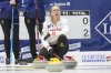 Canada's skip Rachel Homan, calls the sweep during the match against the United States at the World Women's Curling Championship in Uijeongbu, South Korea, Tuesday, March 18, 2025. (AP Photo/Lee Jin-man)