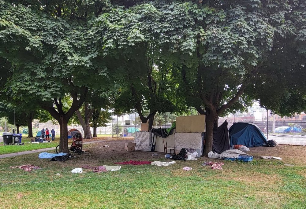 A tent encampment is shown at Moss Park in Toronto on Saturday Sept. 14, 2024. THE CANADIAN PRESS/Doug Ives
