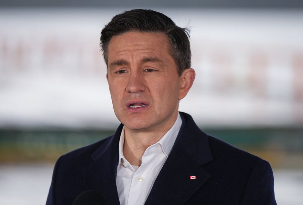 Conservative Leader Pierre Poilievre speaks during a campaign stop at Western Forest Products Duke Point Sawmill, in Nanaimo, B.C., Friday, March 28, 2025. THE CANADIAN PRESS/Darryl Dyck