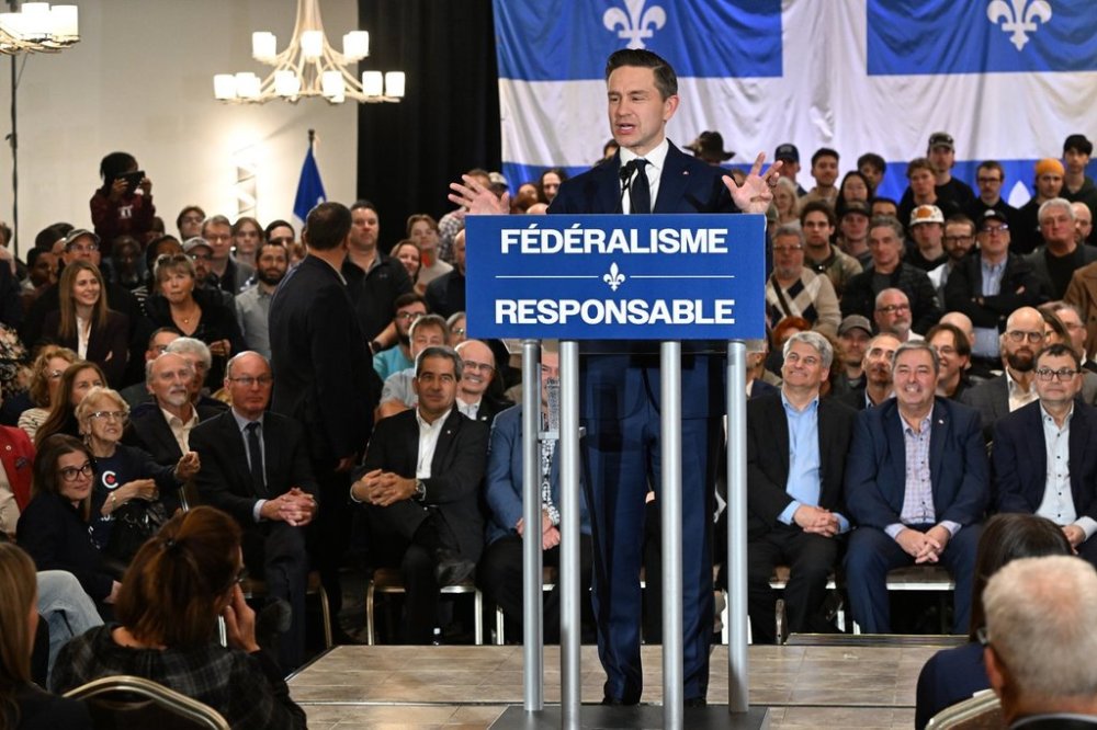 Conservative Leader Pierre Poilievre speaks to supporters at a rally in Quebec City, Wednesday, March 26, 2025 THE CANADIAN PRESS/Jacques Boissinot