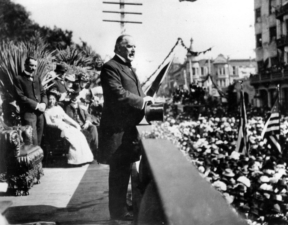 FILE - Gov. William McKinley of Ohio makes a speech during the U.S. presidential campaign in 1896. McKinley became the 25th president in 1897. (AP Photo, File)