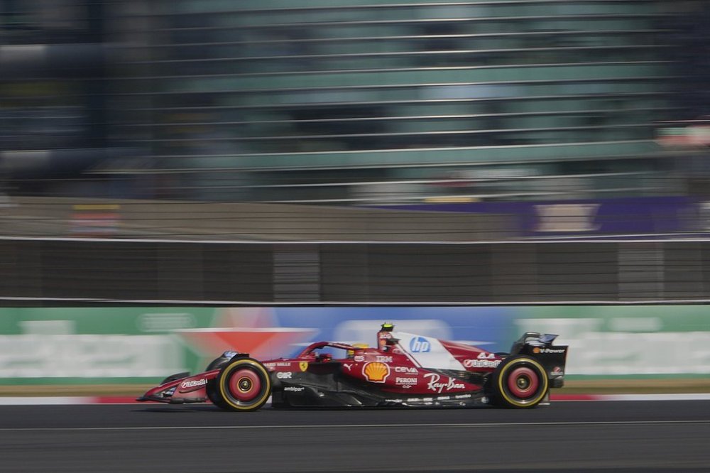 Ferrari driver Lewis Hamilton of Britain steers his car during the sprint qualifying at the Shanghai International Circuit in Shanghai, China, Friday, March 21, 2025, ahead of the Chinese Formula One Grand Prix (Sunday). (AP Photo/Andy Wong)