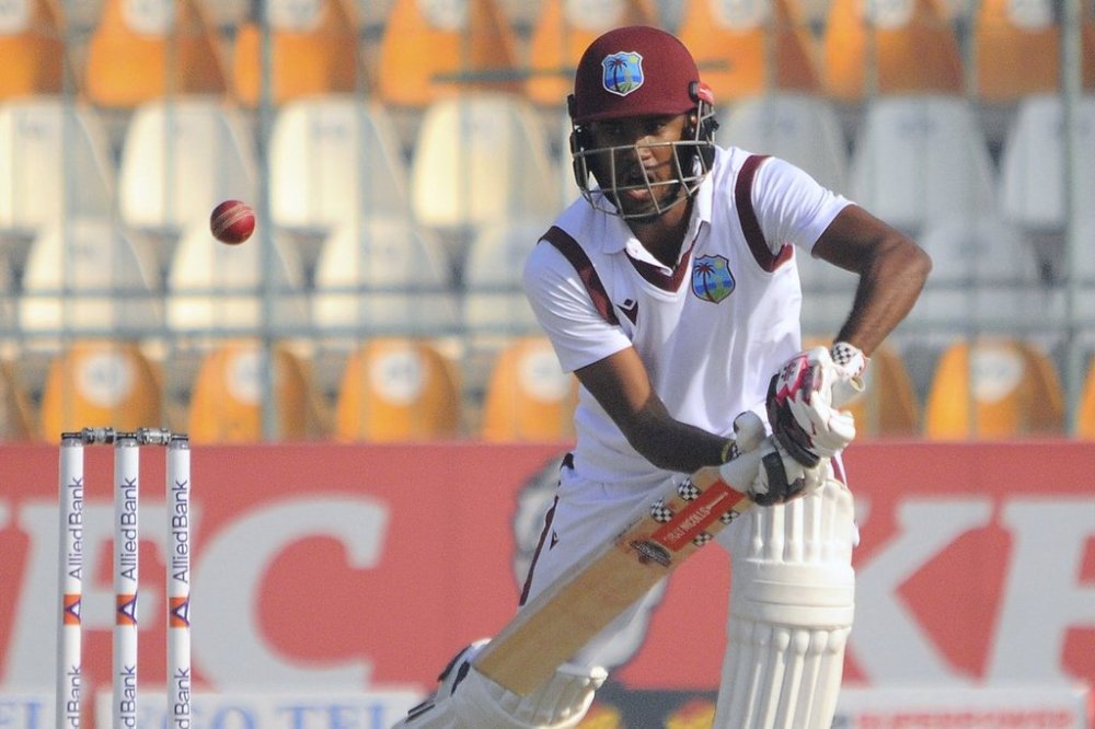 FILE - West Indies Kraigg Brathwaite plays a shot during the day-two of the second cricket test match between Pakistan and West Indies, in Multan, Pakistan, Sunday, Jan. 26, 2025. (AP Photo/Asim Tanveer, file)