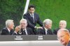President of French club Paris Saint-Germain Nasser Al-Khelaifi walks o the podium at the 49th ordinary UEFA congress, in Belgrade, Serbia, Thursday, April 3, 2025. (AP Photo/Darko Vojinovic)