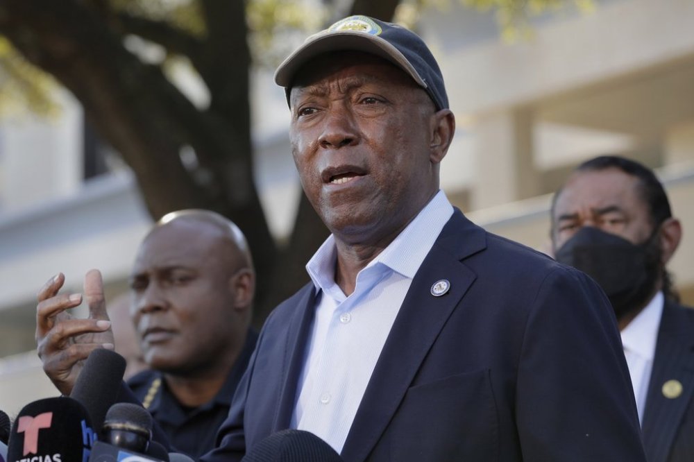 FILE - Houston Mayor Sylvester Turner speaks during a news conference Nov, 6, 2021, in Houston. (AP Photo/Michael Wyke, File)