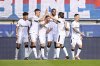 Leverkusen's Emiliano Buendia (3rd from left) celebrates scoring during the German Bundesliga soccer match between 1. FC Heidenheim and Bayer Leverkusen, at the Voith-Arena in Heidenheim, Germany, Saturday, April 5, 2025. (Harry Langer/dpa via AP)