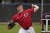 FILE - Washington Nationals pitcher DJ Herz throws live batting practice during a spring training baseball practice Tuesday, Feb. 18, 2025, in West Palm Beach, Fla. (AP Photo/Jeff Roberson, File)