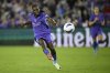 Orlando City forward Barbra Banda (22) scores a goal during an NWSL soccer match against the Chicago Stars, Friday, March 14, 2025, in Orlando, Fla. (AP Photo/Phelan M. Ebenhack)