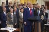 President Donald Trump speaks during a ceremony to honor the Major League Baseball 2024 World Series Champion Los Angeles Dodgers in the East Room of the White House, Monday, April 7, 2025, in Washington. (AP Photo/Evan Vucci)