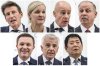 FILE - This combo of Jan. 30, 2025, file photos, shows the seven candidates in the International Olympic Committee presidential election, from top row from left, Sebastian Coe, Kirsty Coventry, Johan Eliasch, and Prince Feisal al Hussein, bottom row from left, David Lappartient, Juan Antonio Samaranch and Morinari Watanabe. (Fabrice Coffrini/Pool Photo via AP, File)