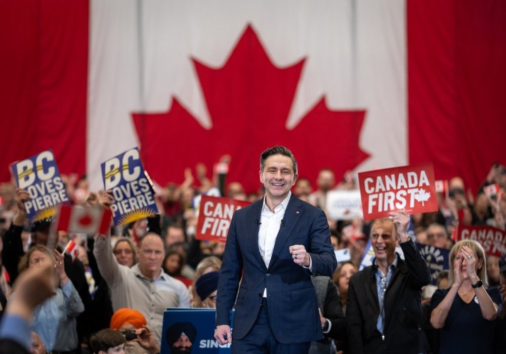Conservative Leader Pierre Poilievre speaks during a campaign rally in Surrey B.C., on Thursday, March 27, 2025. THE CANADIAN PRESS/Ethan Cairns