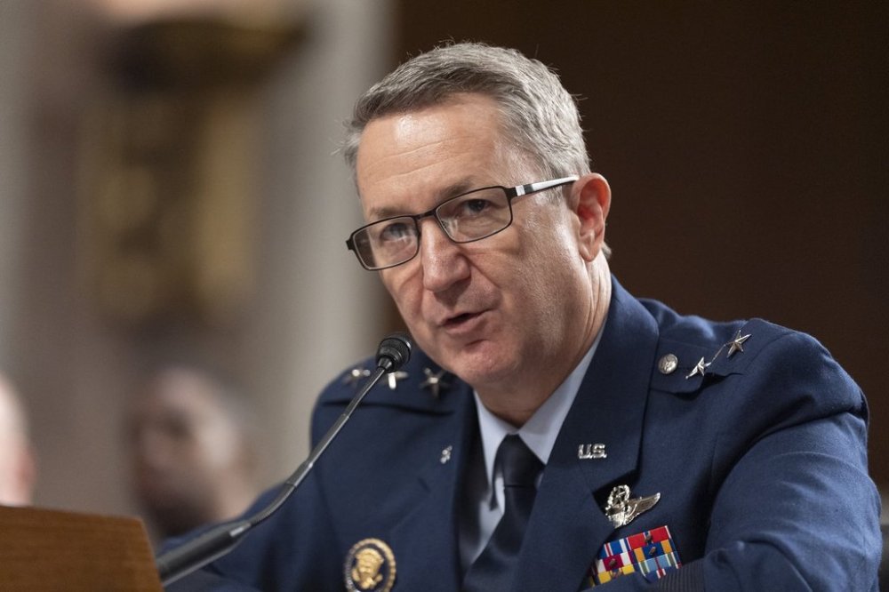 Lt. Gen. John Caine (Retired), testifies during a Senate Armed Services Committee hearing to examine his nomination to be promoted to general and Chairman of the Joint Chiefs of Staff, Department of Defense, Tuesday, April 1, 2025, in Washington. (AP Photo/Manuel Balce Ceneta)