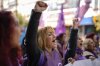Women chant slogans during a protest marking International Women's Day in Istanbul, Turkey, Saturday, March 8, 2025. (AP Photo/Emrah Gurel)