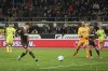 St. Pauli's Noah Weisshaupt scores the opening goal during the Bundesliga soccer match between FC St. Pauli - TSG 1899 Hoffenheim, Millerntor Stadium, Hamburg, Germany, Friday March 14, 2025. (Christian Charisius/dpa via AP)